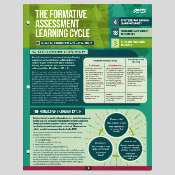 The Formative Assessment Learning Cycle Quick Reference Guide Education Resource Group 2725